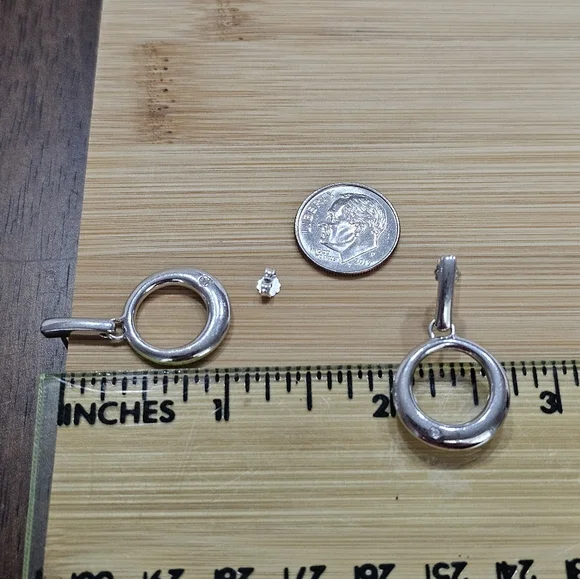 Vintage 925 Silver Circle Drop Earrings with Diamonds - Picture 11 of 12
